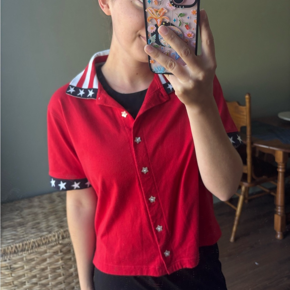 Christopher & Banks Vibrant Red Fourth of July Top
